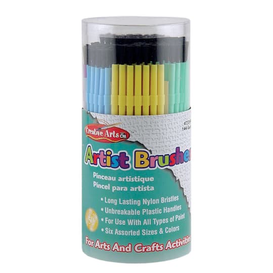 Creative Arts Assorted Sizes &#x26; Colors Plastic Artist Brushes, 144ct.